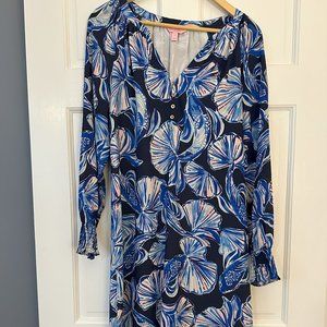 Lilly Pulitzer blue shell pattern casual midi dress size M